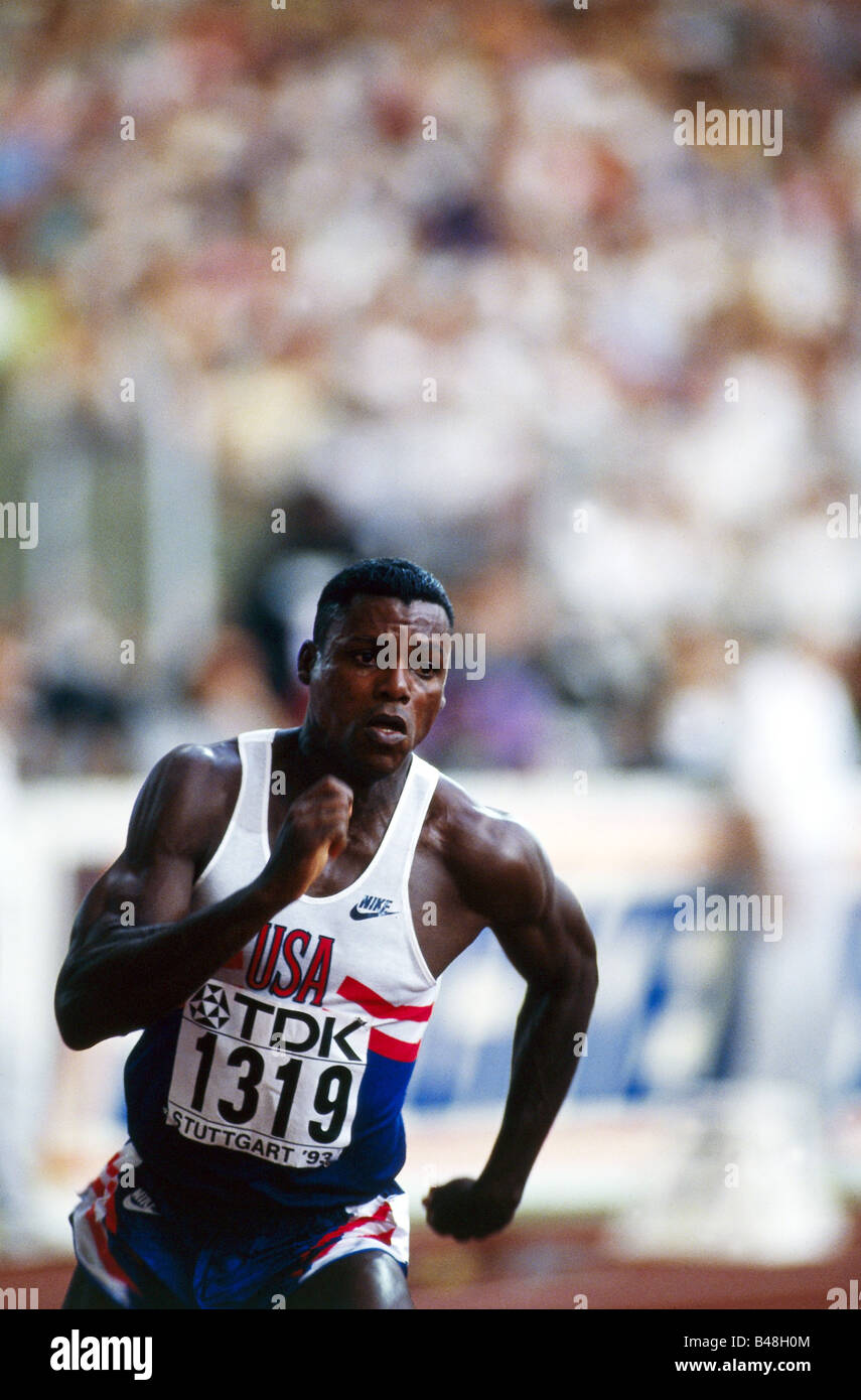 Lewis, Frederick Carlton 'Carl', * 1.7.1961, American athlete, athletics, half length, world championship, Stuttgart, 1993, Stock Photo