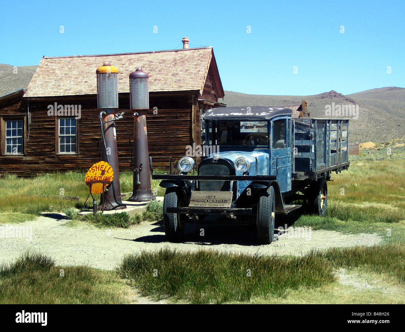 GASOLINE STOP IN BODIE, A GHOST TOWN IN  CALIFORNIA. USA Stock Photo