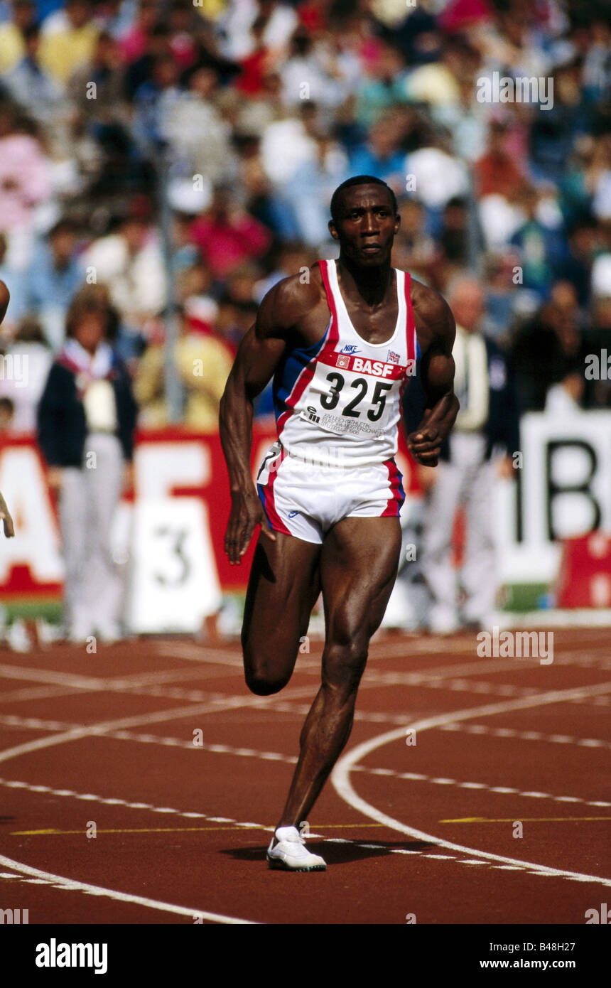 Christie, Linford, * 2.4.1960, Britain athlete (athletics), full length, europe championship, Stuttgart, 1986, Stock Photo