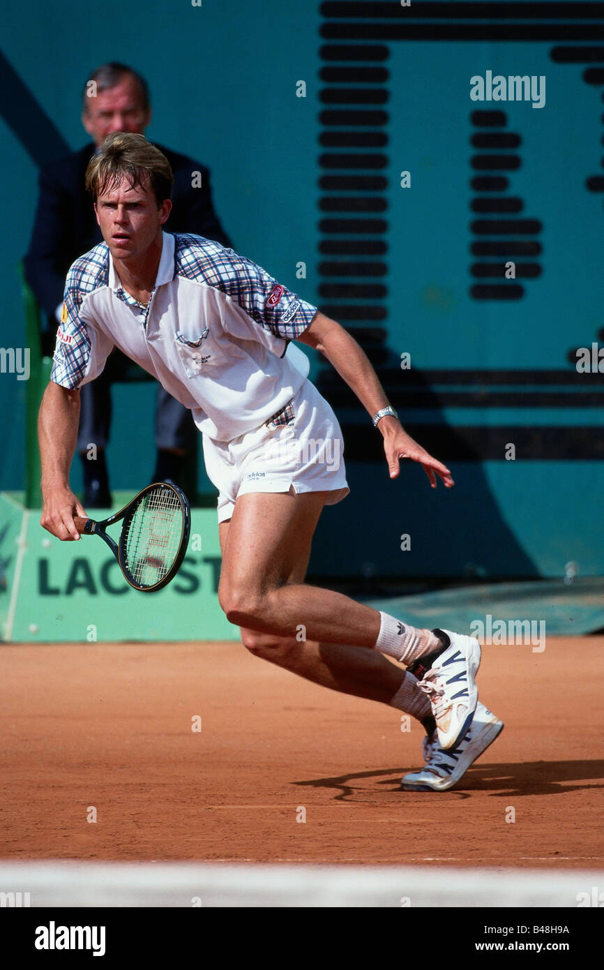 Edberg, Stefan, * 19.1.1966, Swedish athlete, (tennis), full length, French Open, Roland Garros Stadion, Paris, 1994, Stock Photo