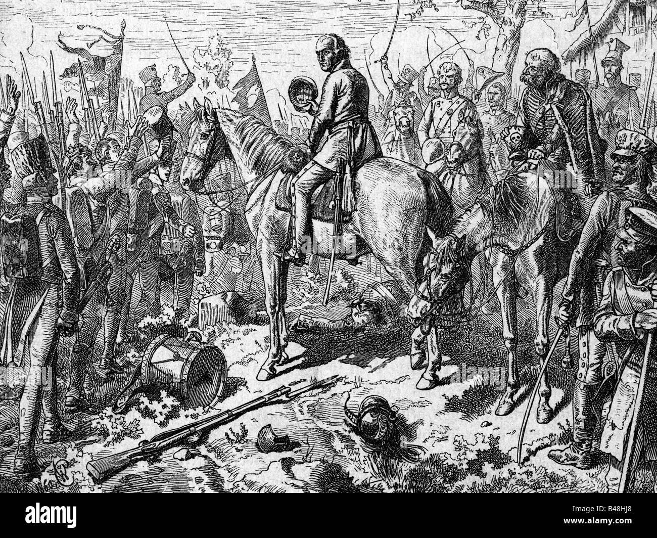Yorck von Wartenburg, Ludwig Graf, 26.9.1759 - 4.10.1830, Prussian general, salute the heroes from life regiment, War of Liberation 1813 / 1814, engraving, 19th century, Stock Photo