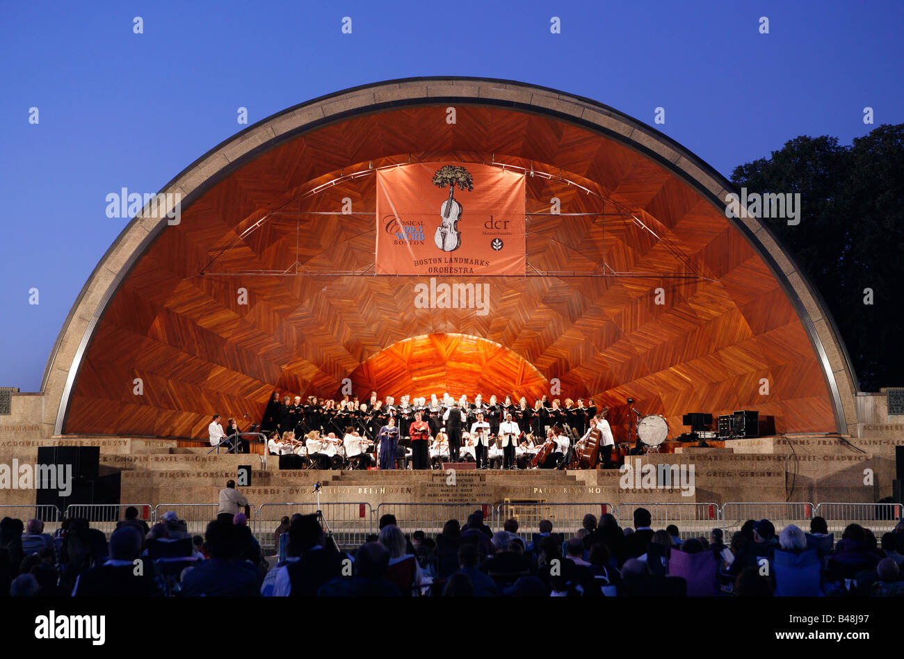 Boston Landmarks Orchestra performs at the Hatch Shell on the Esplanade