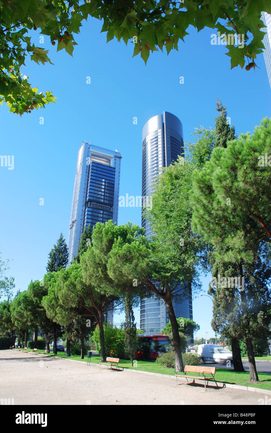 Sacyr and Repsol towers from Paseo de la Castellana. Madrid. Spain. Stock Photo