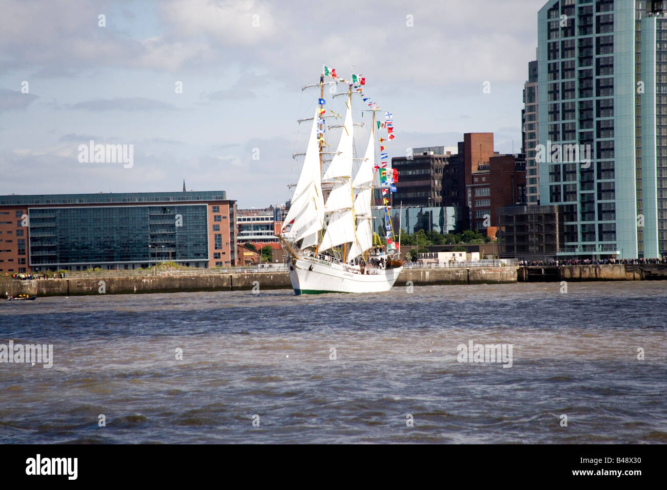 The Mexican Cuauhtemoc sailing ship at the Tall Ships race in Liverpool July 2008 going down the Mersey in the Parade of Sail Stock Photo