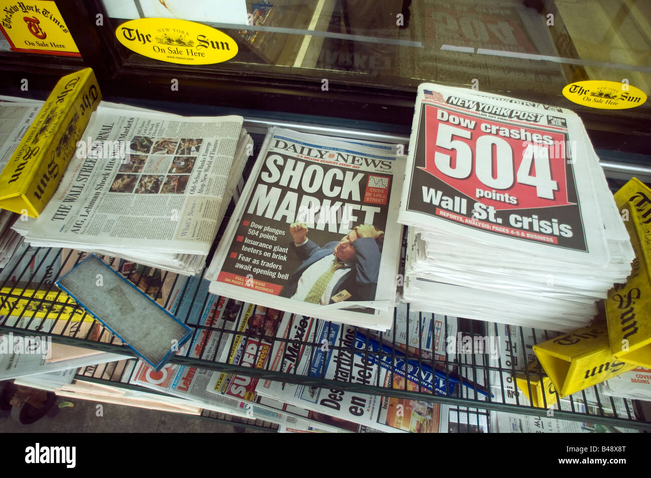 Newspapers on a news stand in New York Stock Photo
