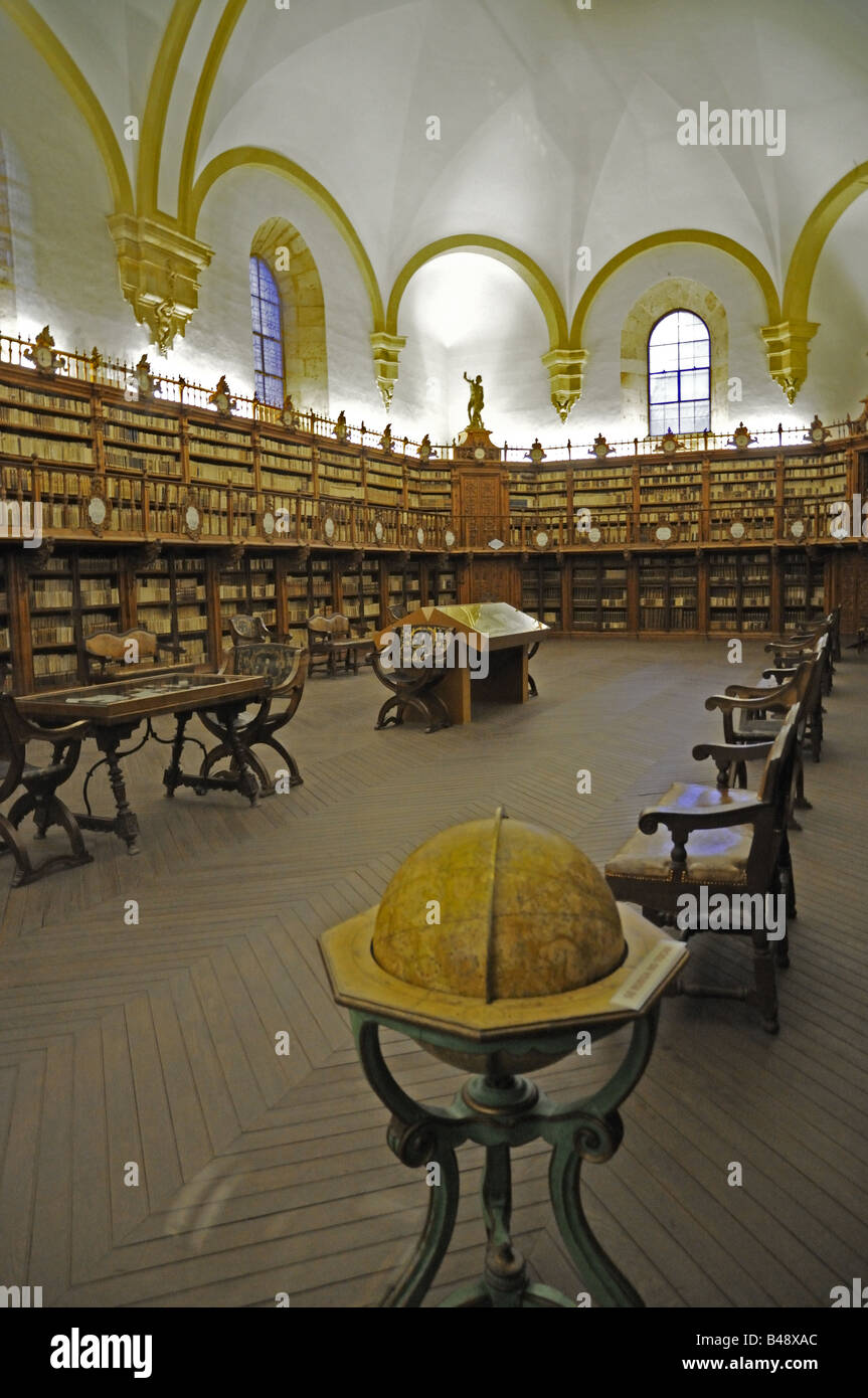 Interior of University baroque furnished Library Salamanca Spain Stock Photo