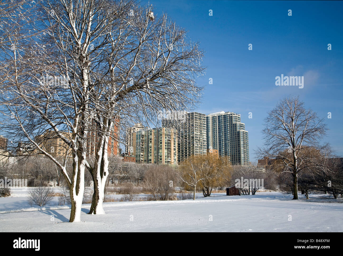 View in Veteran's Park on a frigid morning in Milwaukee Stock Photo