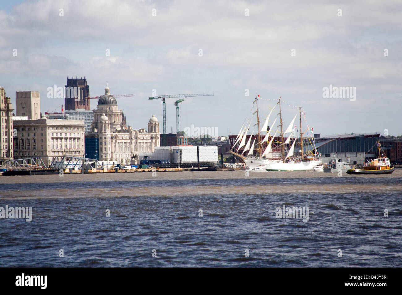 The Mexican Cuauhtemoc sailing ship at the Tall Ships race in Liverpool July 2008 going down the Mersey in the Parade of Sail Stock Photo