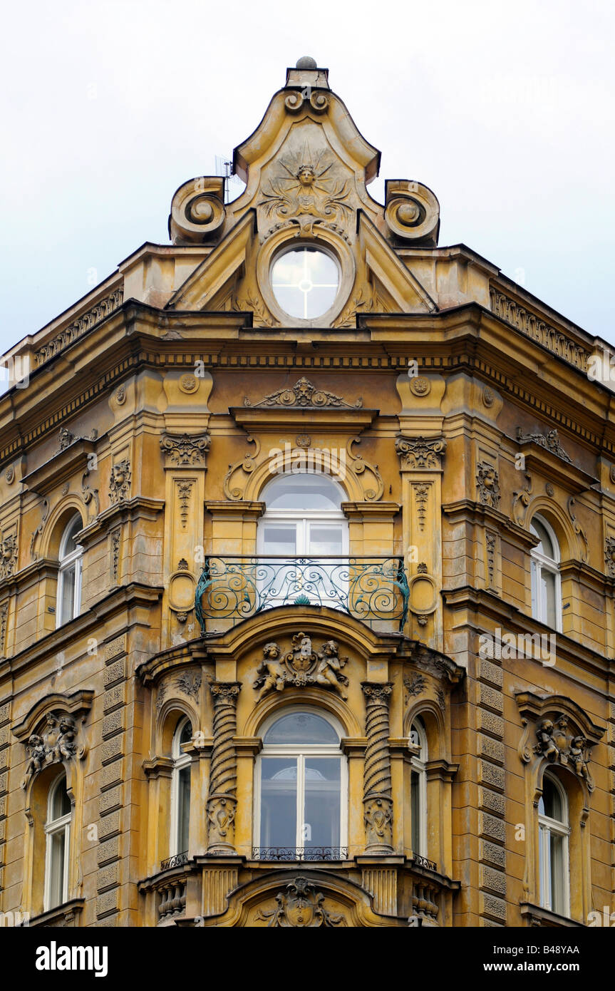 The magnificent facade of a building in Prague, a city famous for its ...