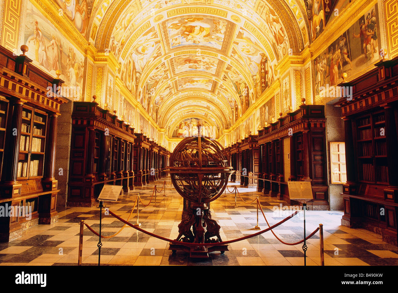 Spain - Madrid - El Escorial - Royal Monastery of San Lorenzo -  El Real Library - Globe Stock Photo