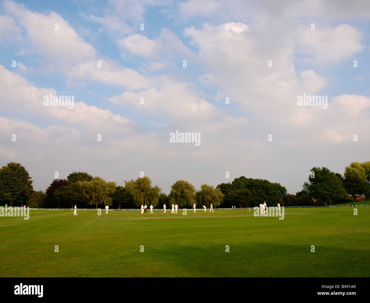 Cricket match at the Miners Welfare Park at Bedworth in the Midlands of England Stock Photo