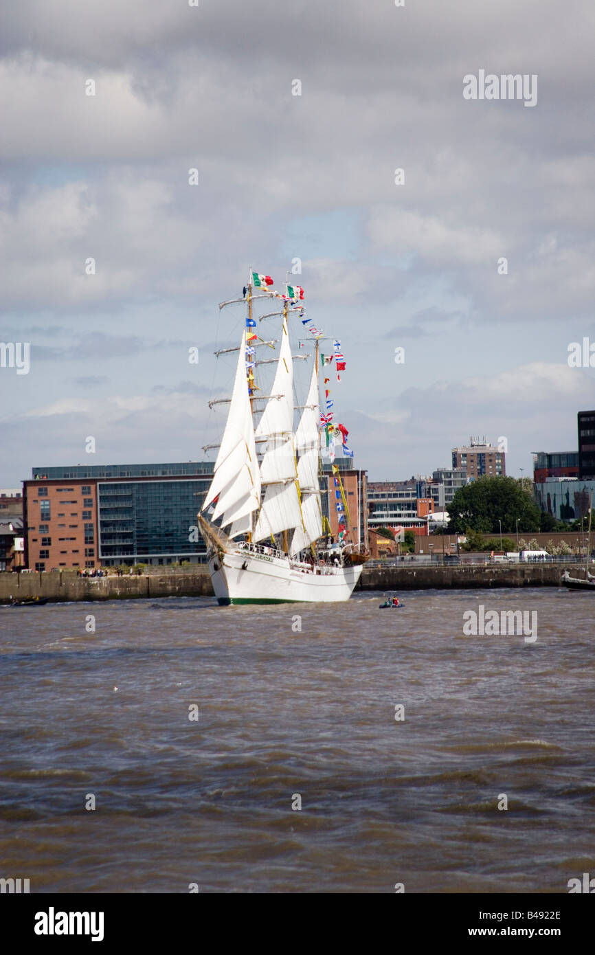 The Mexican Cuauhtemoc sailing ship at the Tall Ships race in Liverpool July 2008 going down the Mersey in the Parade of Sail Stock Photo