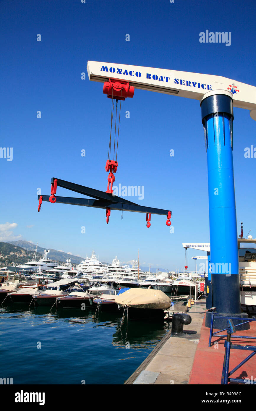 boat lift for yachts in monte carlo harbour Stock Photo