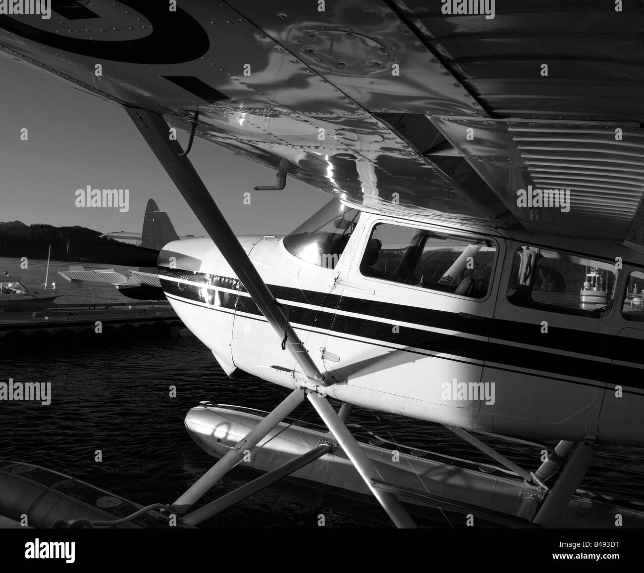 under the wing of a seaplane Stock Photo