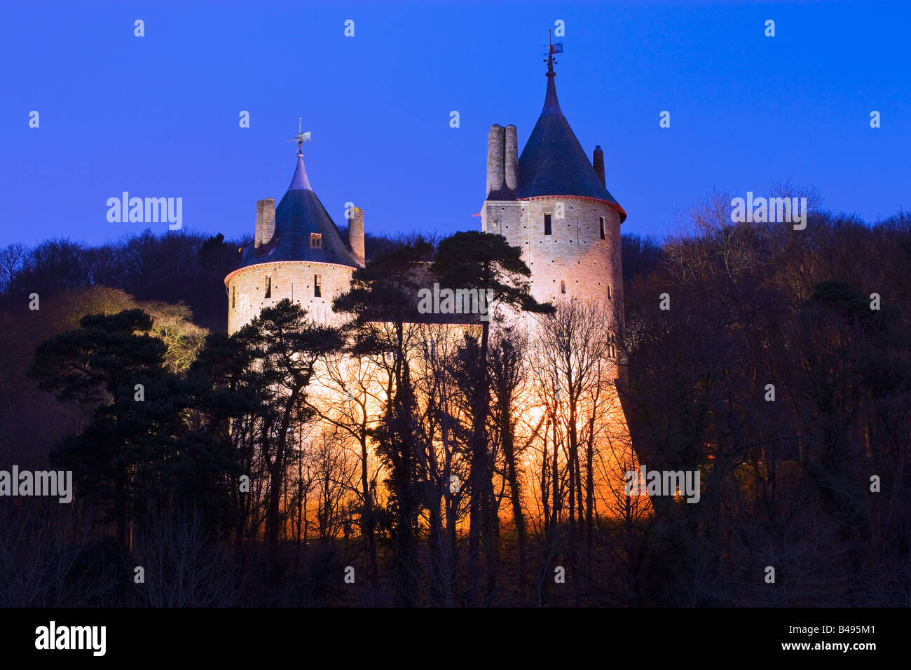 Castle Coch Tongwynlais Cardiff Wales at twilight Stock Photo