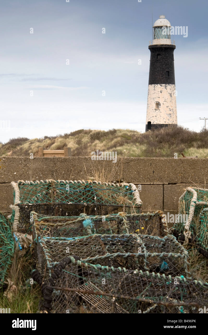Lighthouse and lobster traps, Humberside, England Stock Photo Alamy