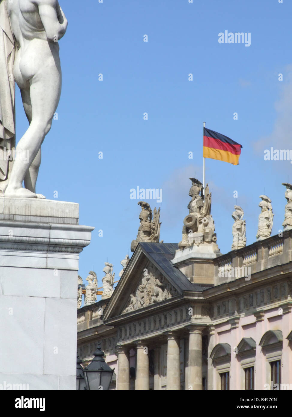 statue on Schloss bridge and German Historic Museum in Berlin Stock