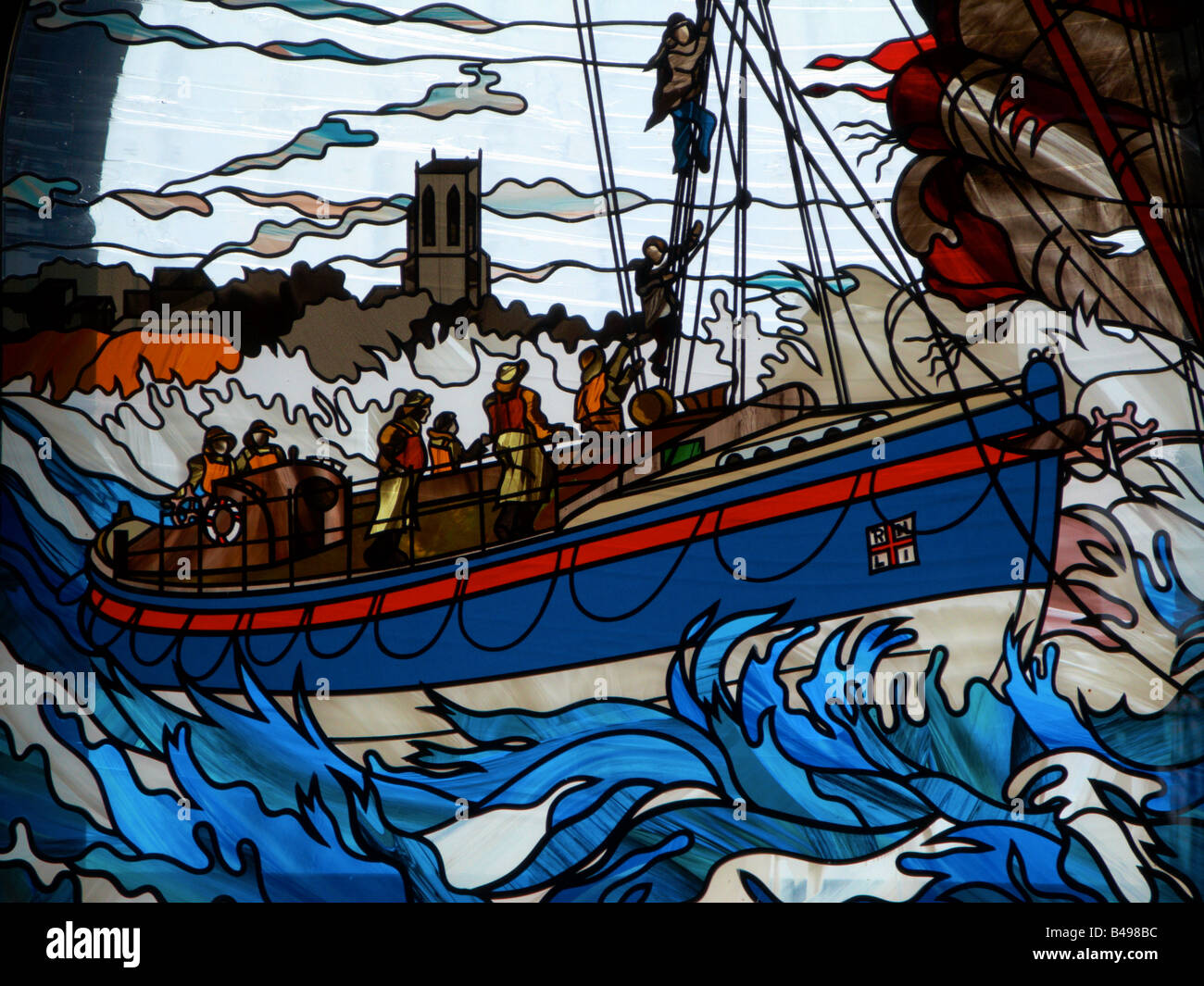 A stained glass window in Cromer Lifeboat Shed Stock Photo - Alamy