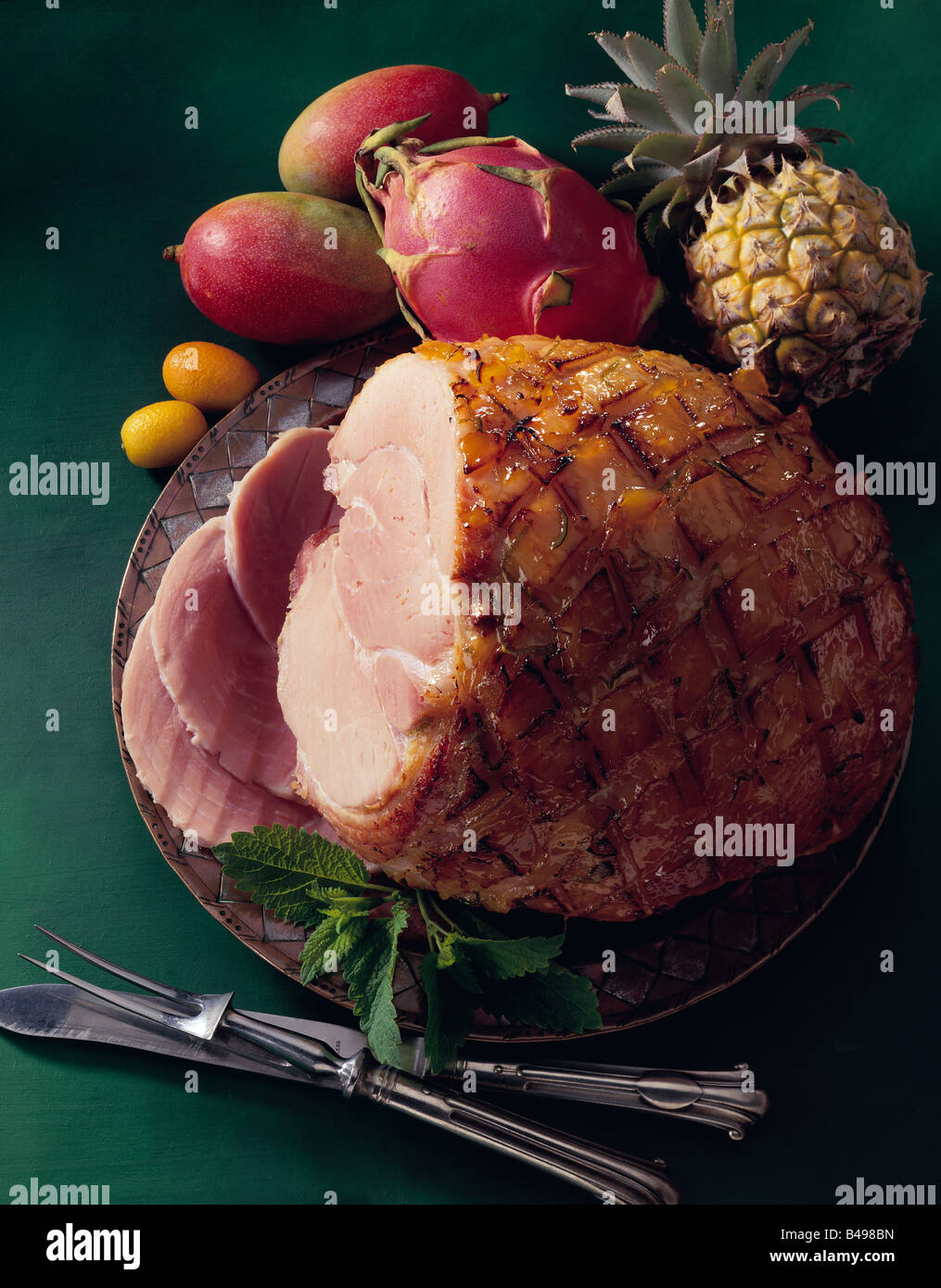 Roast Gammon with tropical fruit editorial food Stock Photo Alamy