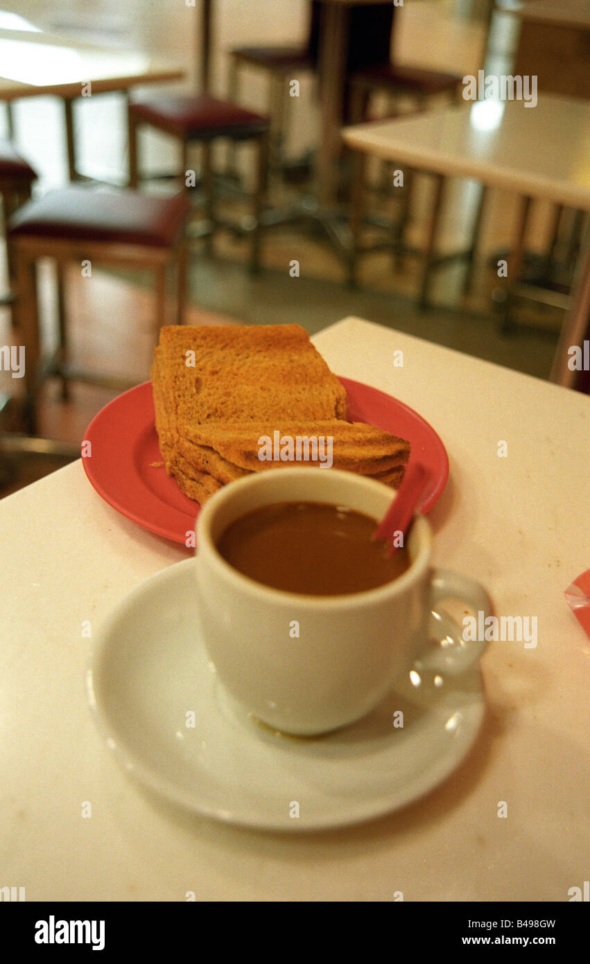 Kaya toast in Singapore.  The best breakfast in Singapore. Stock Photo