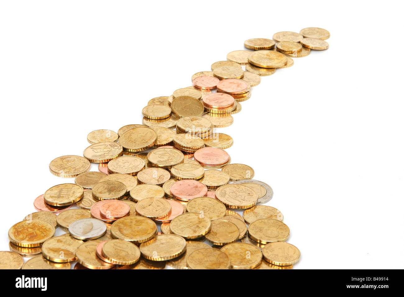 euro cent coins with copyspace isolated on white background business and finance Stock Photo