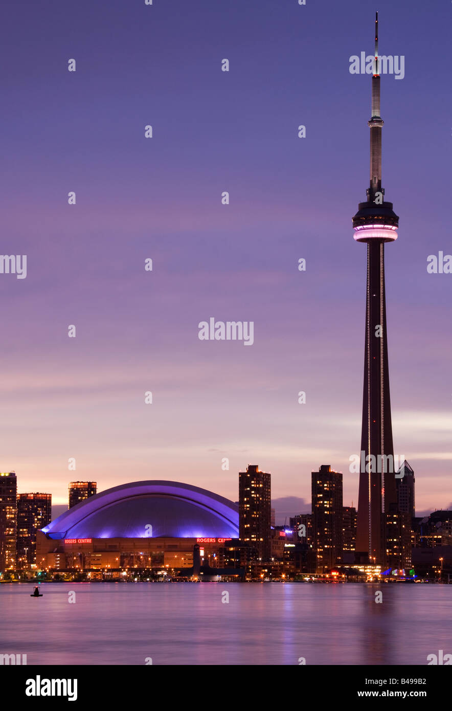 Toronto skyline, view from centre island at twilight, Ontario, Canada Stock Photo