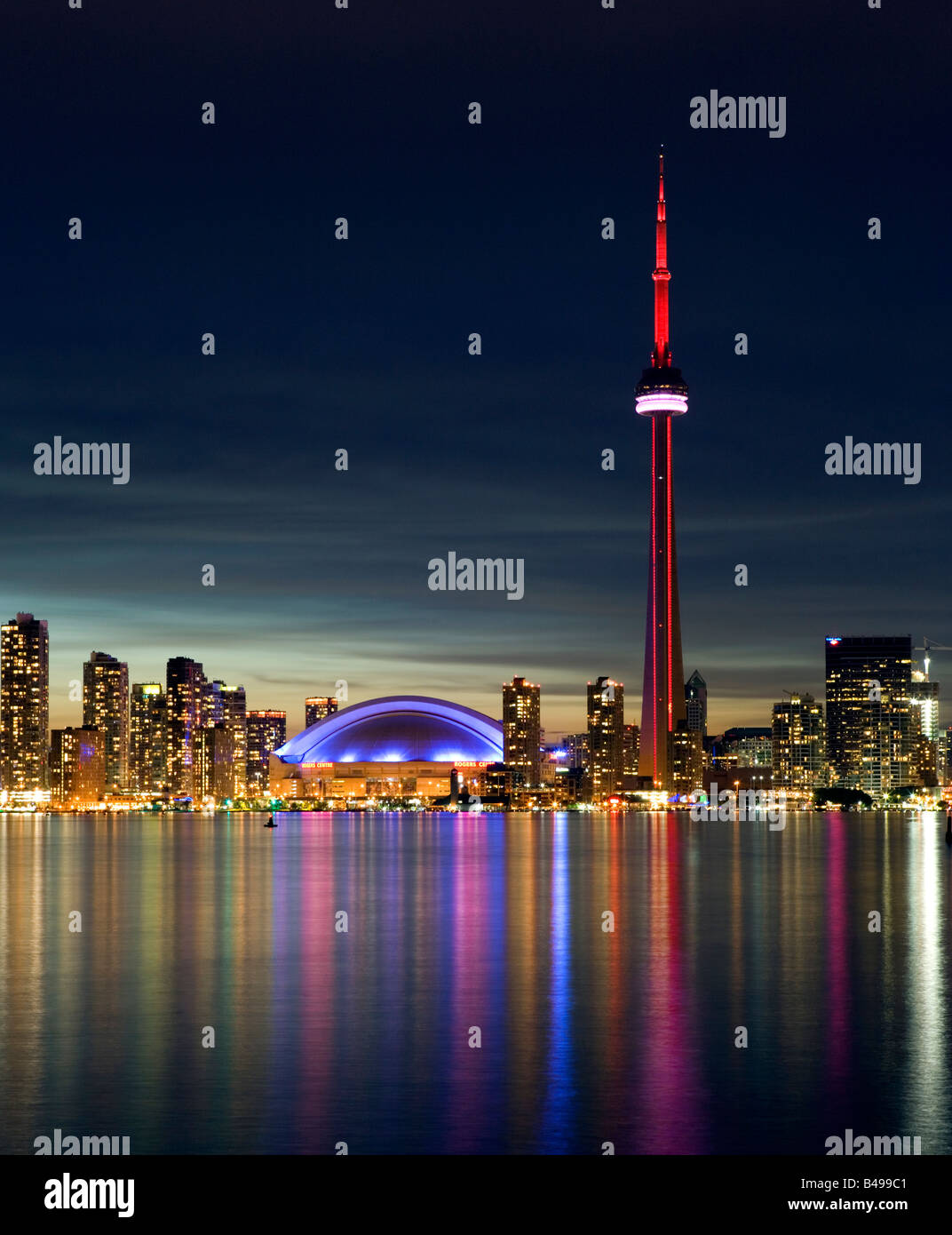 Toronto skyline, view from centre island at dusk, Ontario, Canada Stock Photo