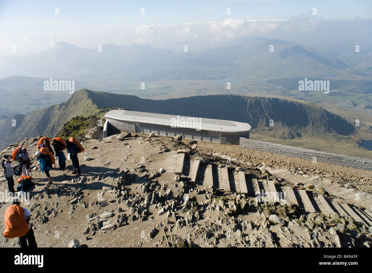 The new cafe built in 2008 on the top of Snowdon, Snowdonia, North Wales Stock Photo