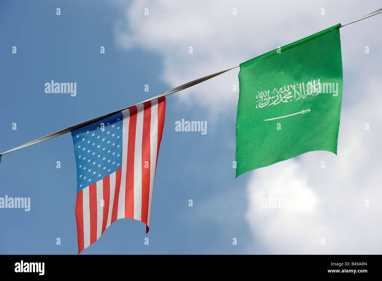 flags usa saudi arabia united states of america sky stars and stripes editorial nations Stock Photo