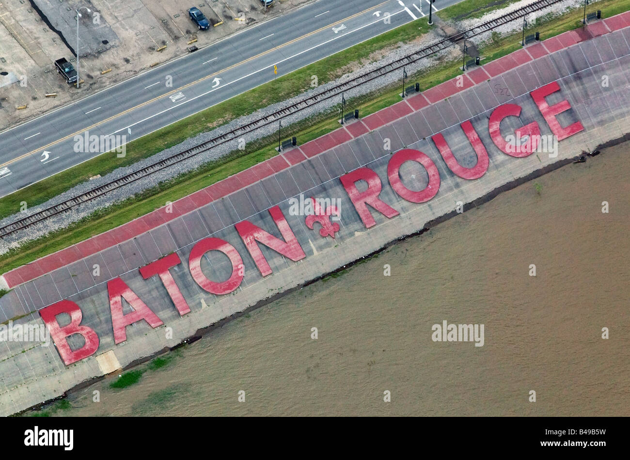 aerial above Baton Rouge Louisiana LA Mississippi river Stock Photo