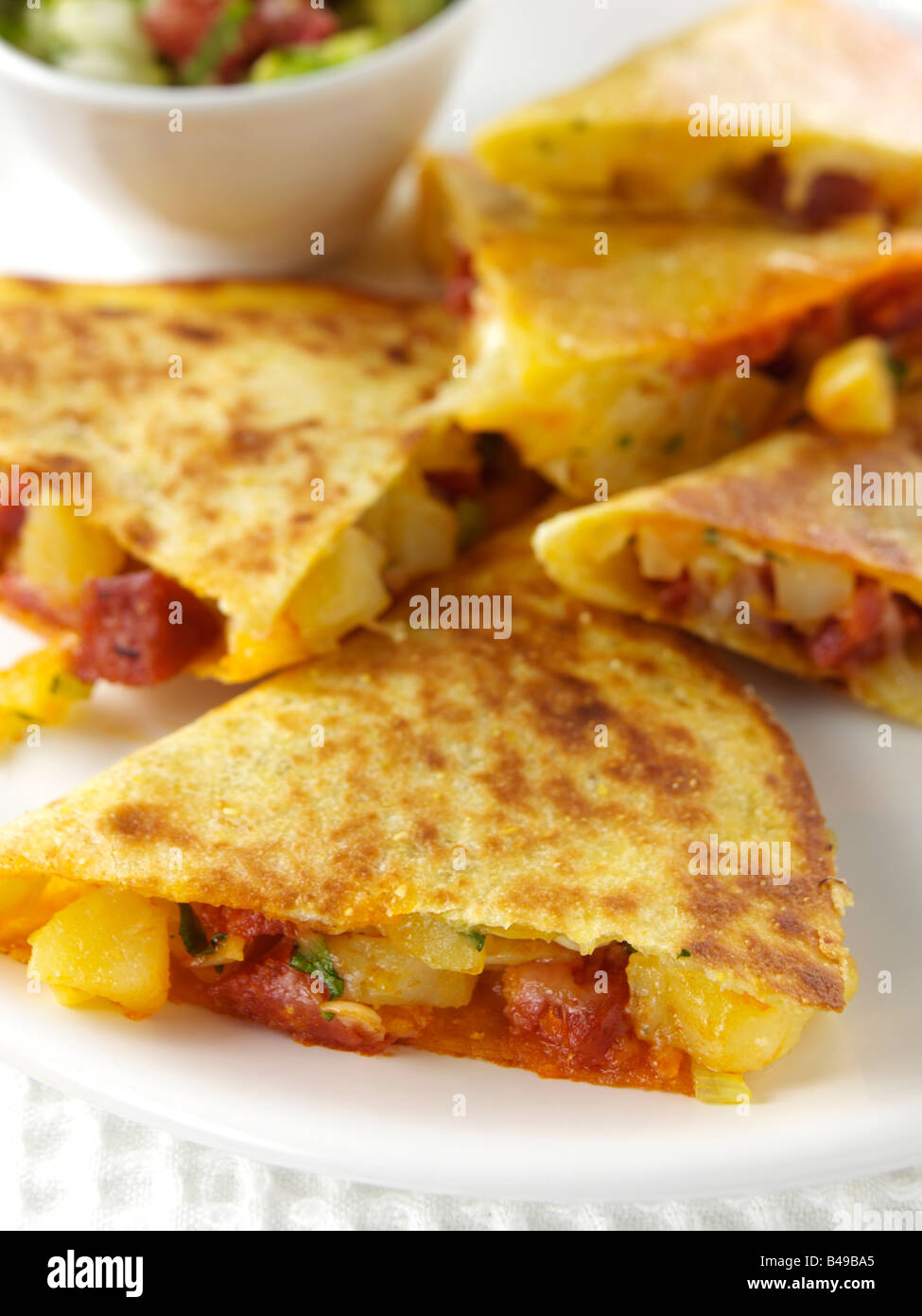 Chorizo and potato quesadillas editorial food Stock Photo Alamy