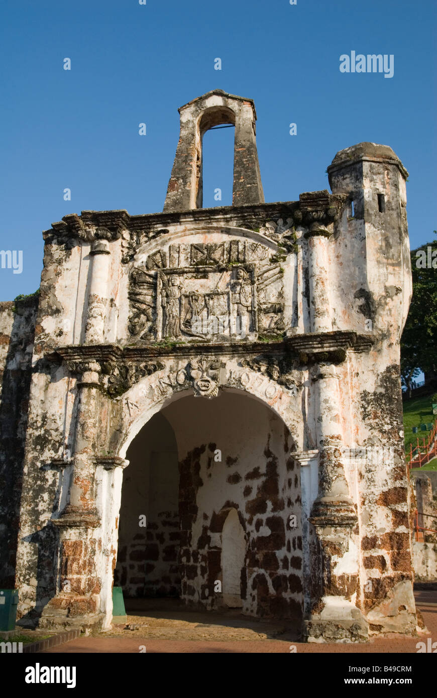 The arched gate, Porta de Santiago, of A Famosa originally constructed by the Portuguese in 1511, then restored by the Dutch in Malacca, Malaysia Stock Photo