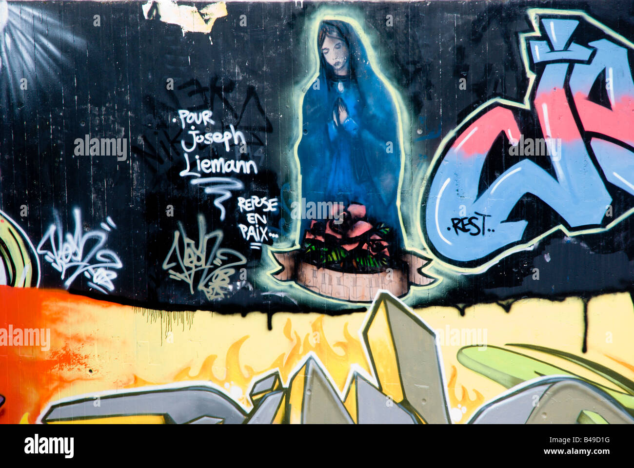 Poignant grafitti painted as a memorial to a deceased friend Stock Photo