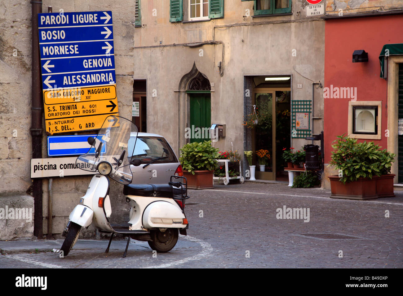 Street corner in Gavi, Piemonte, Italy Stock Photo