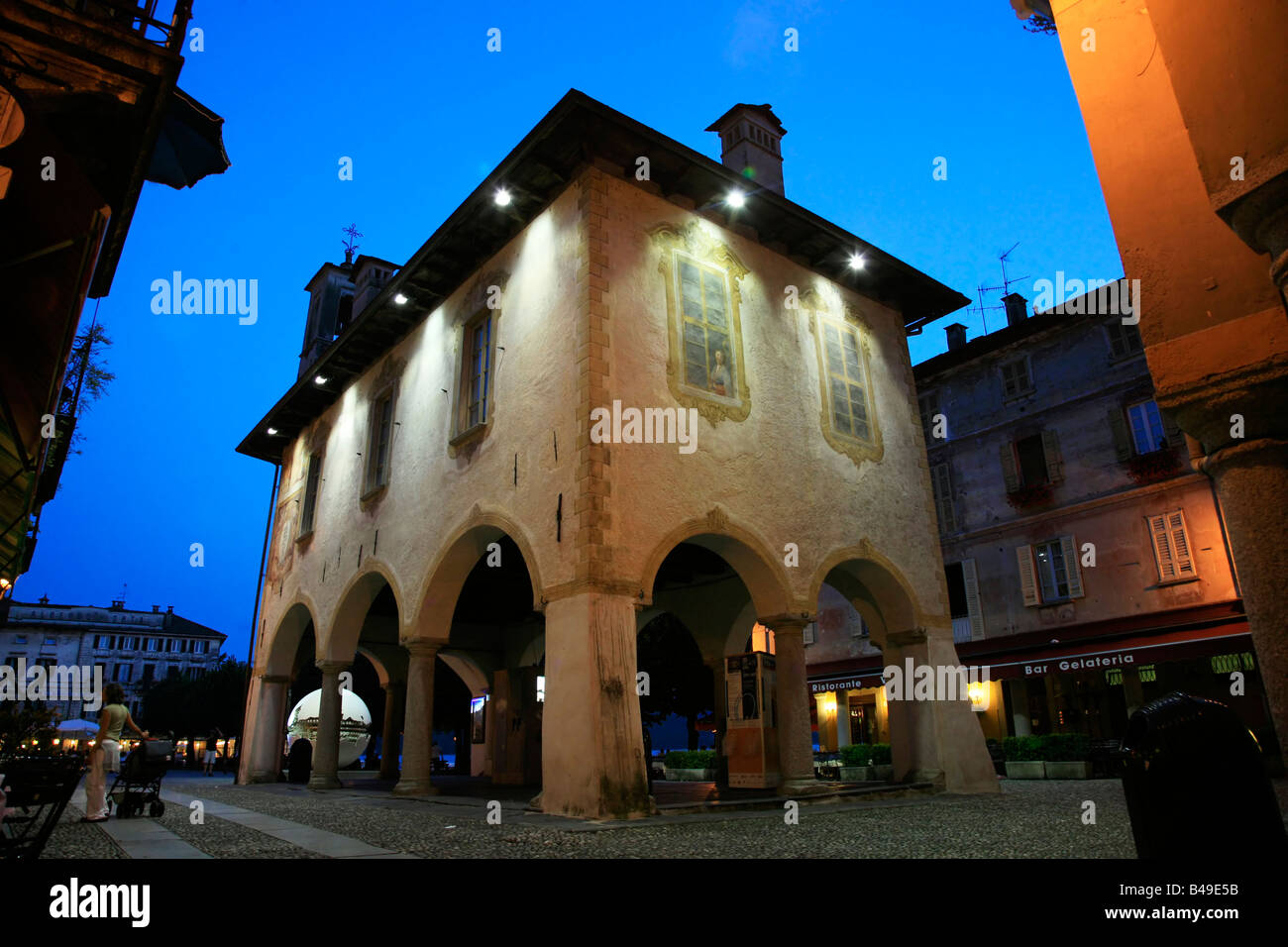 Medieval town hall in San Giulio Lago d'Orta, Lake Orta, Piemonte, Italy Stock Photo