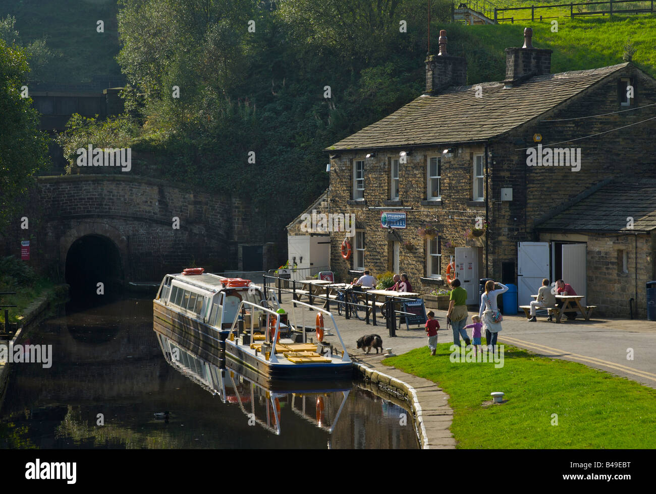 Tunnel End visitor centre on Huddersfield Narrow Canal, near Marsden, Kirklees, West Yorkshire, England UK Stock Photo