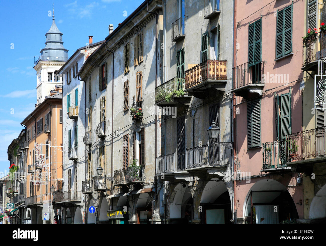 Old medieval buildings on Via Roma, Cuneo, Piemonte Italy Stock Photo
