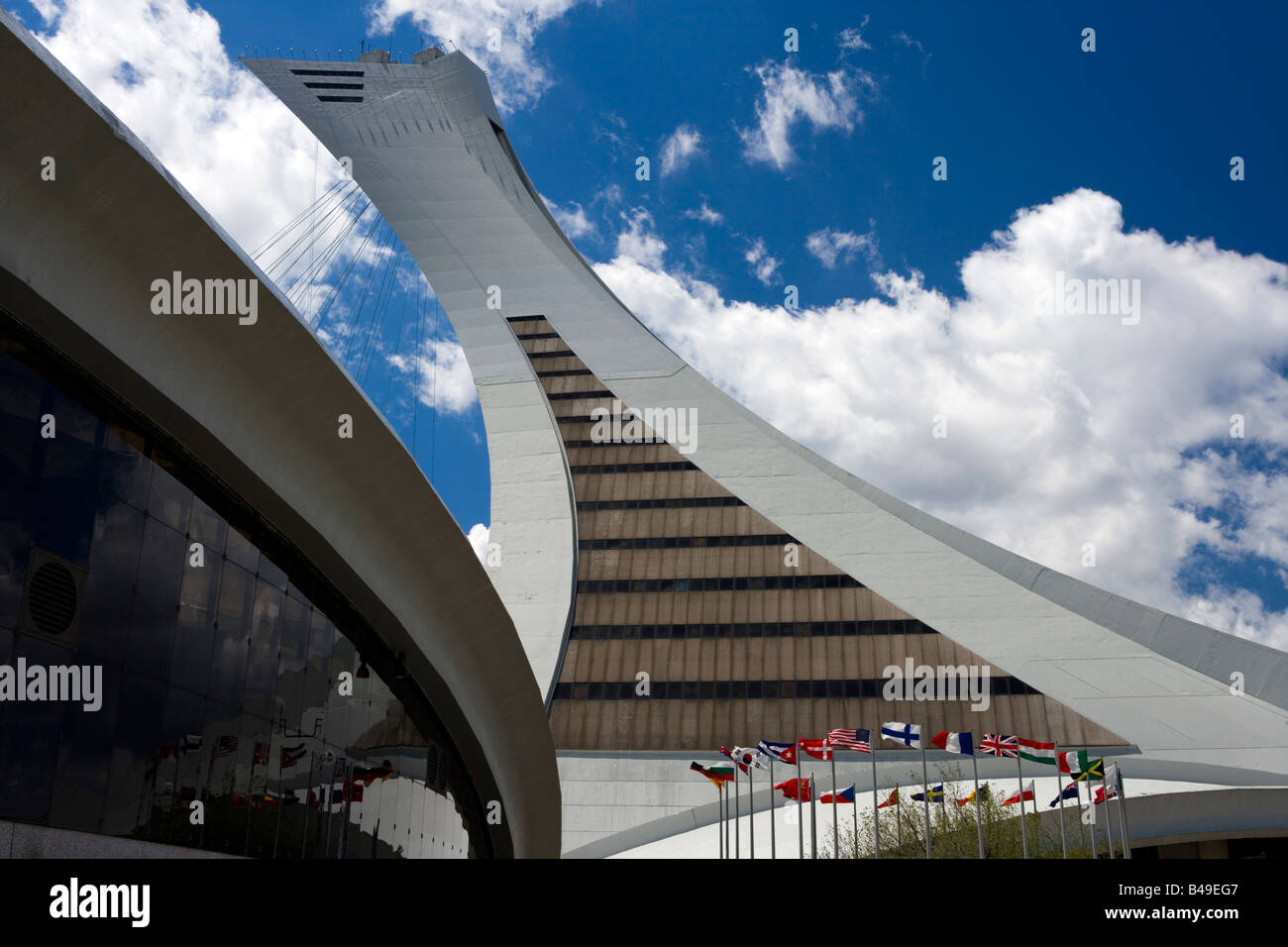 Montreal Tower and Biodome at the Olympic Park, Canada Stock Photo