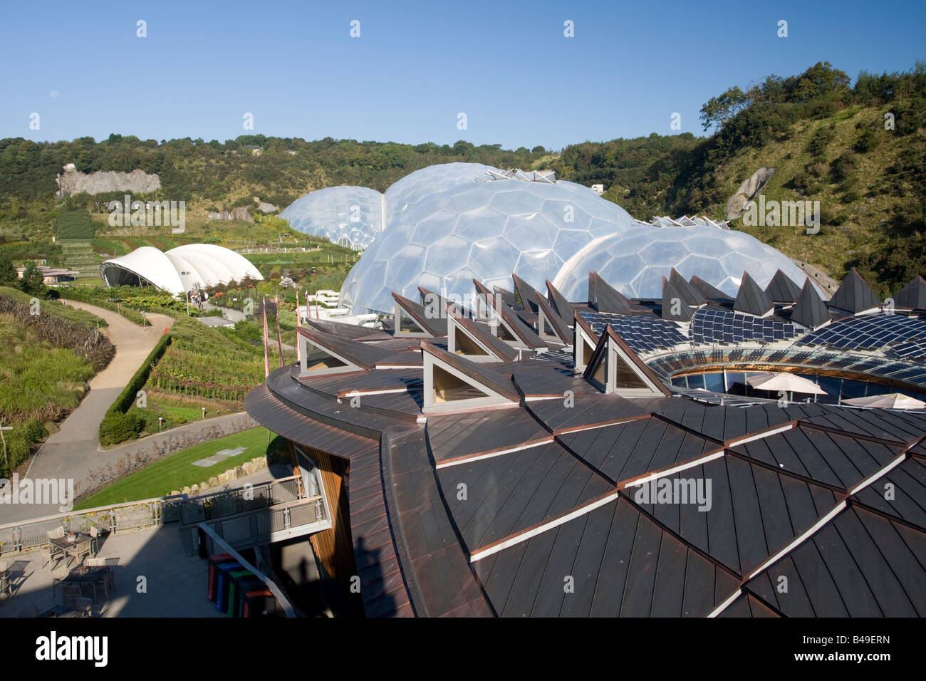 PV panels on roof of the Core Eden Project Bodelva St Austell Cornwall