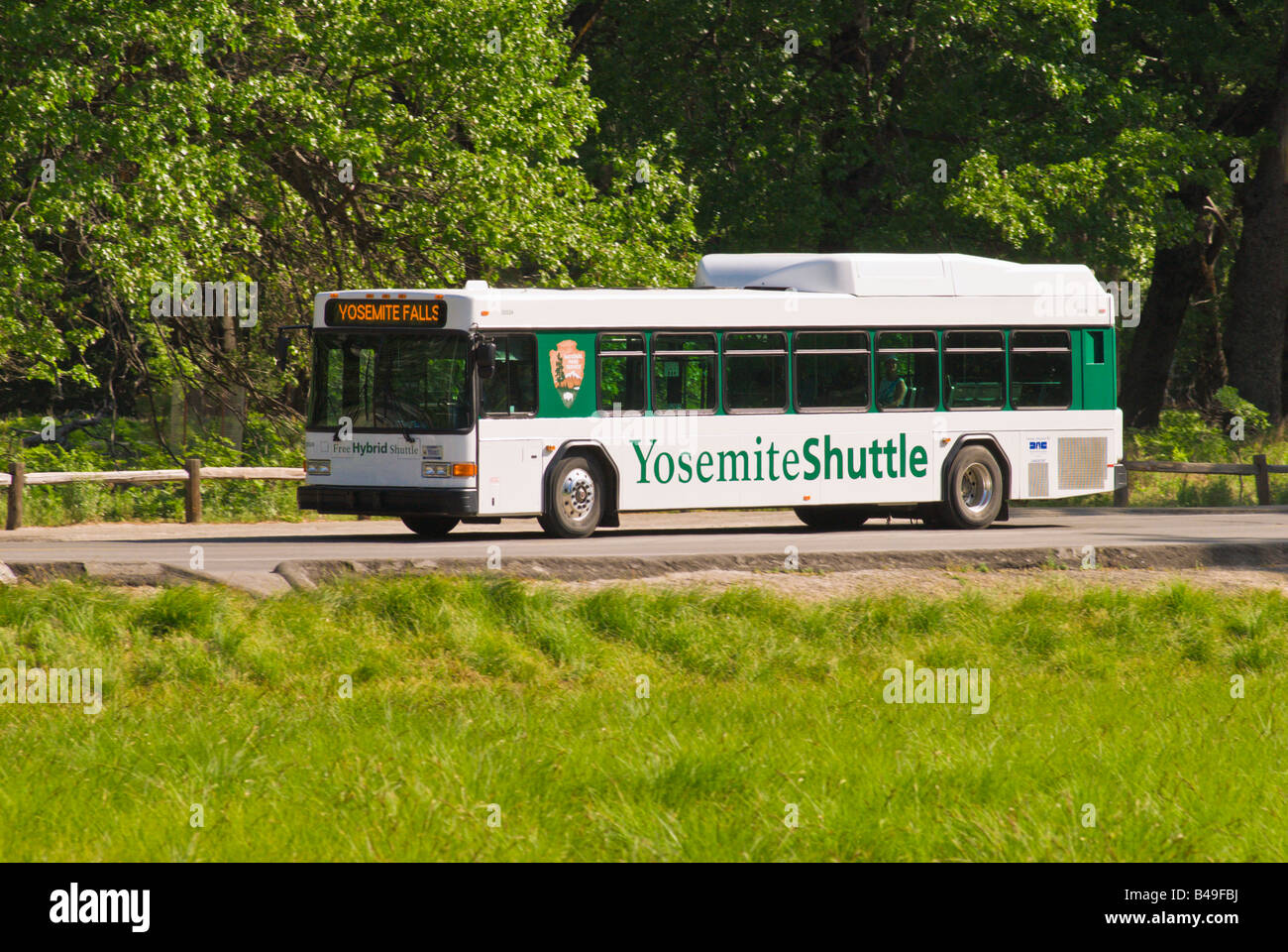 Hybrid shuttle bus Yosemite National Park California Stock Photo Alamy