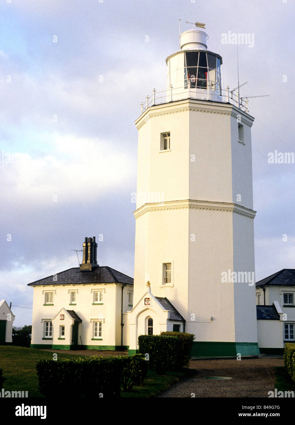 North Foreland Lighthouse white painted navigation aid Kent England UK English lighthouses Stock Photo