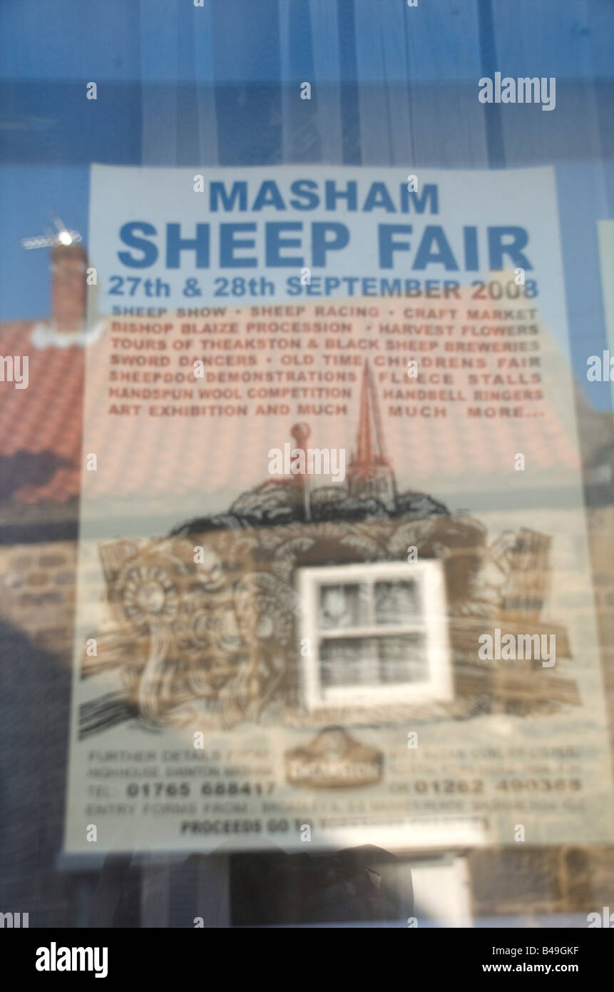 Reflection in a Masham Window of Fair Flyer Stock Photo