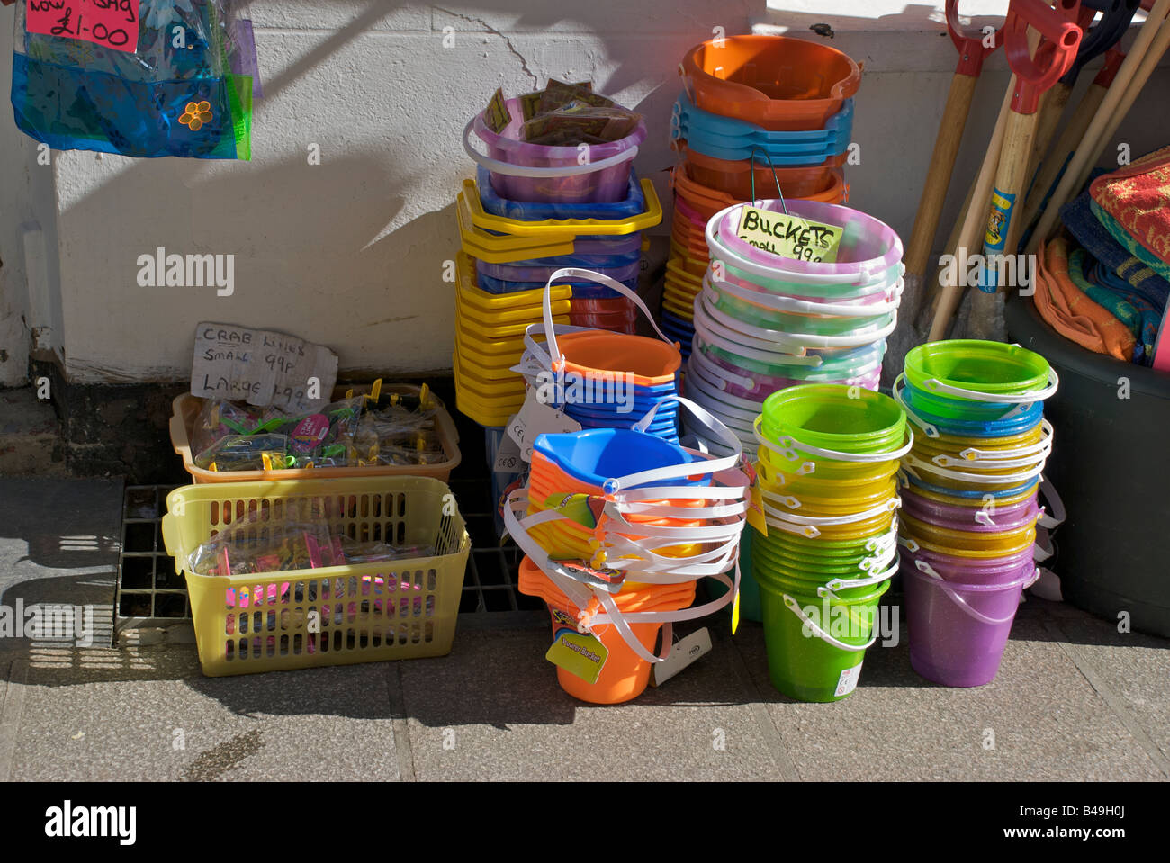 Buckets and spades, Padstow, UK Stock Photo Alamy