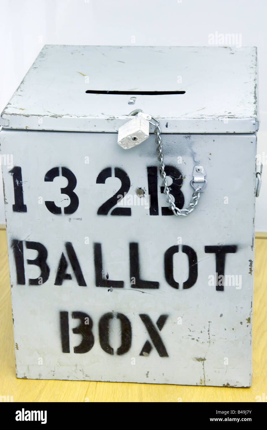 Wooden ballot box used by voters in Florida in 2000 U.S. Presidential Election Stock Photo