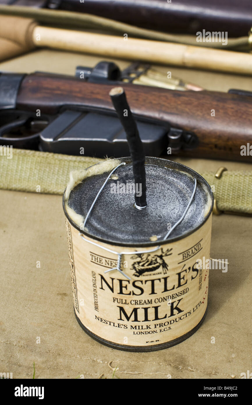 Trench Made Improvised Double Cylinder Jam Tin Grenade Stock Photo