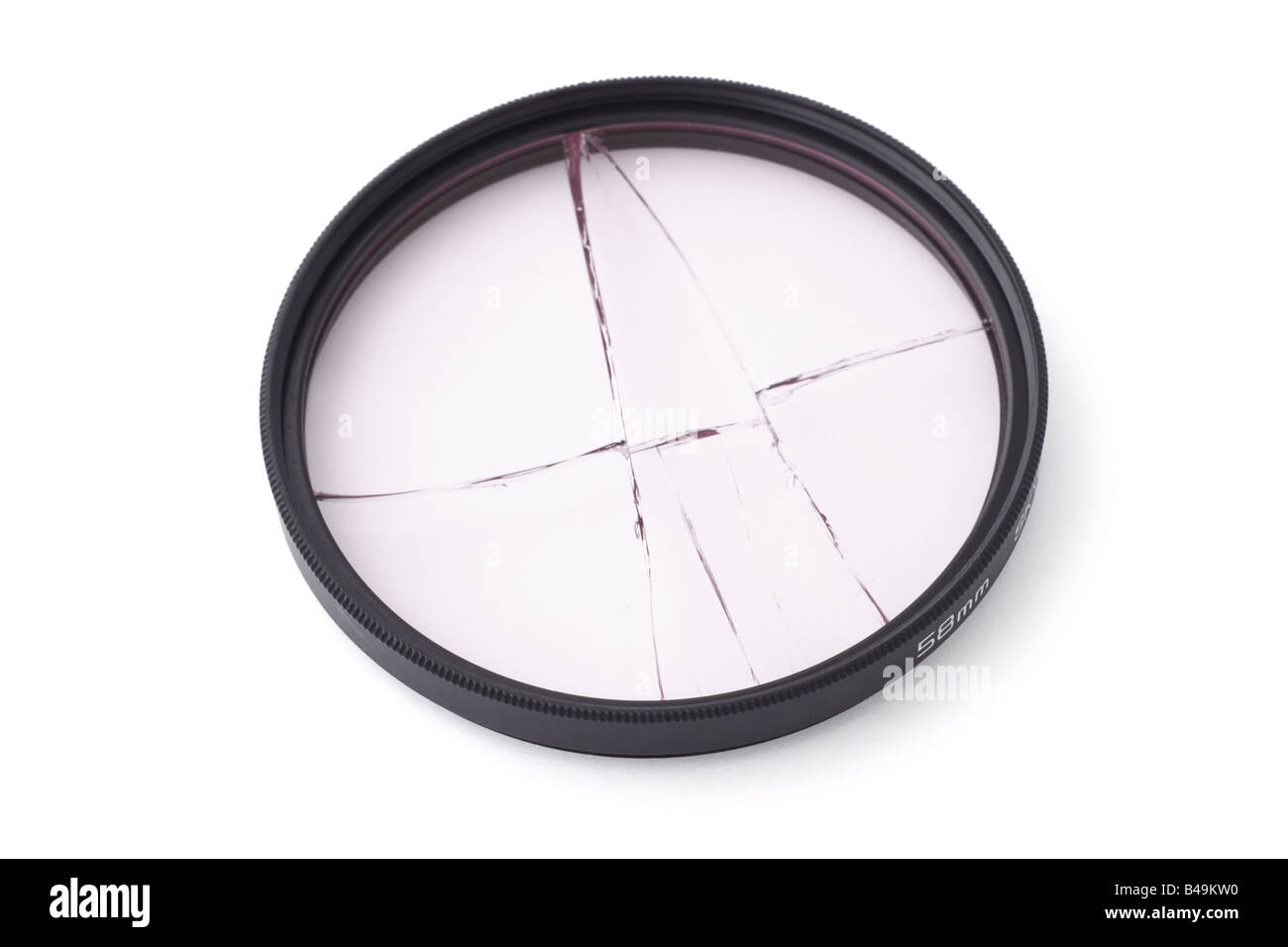 Broken camera lens UV filter on white background Stock Photo Alamy