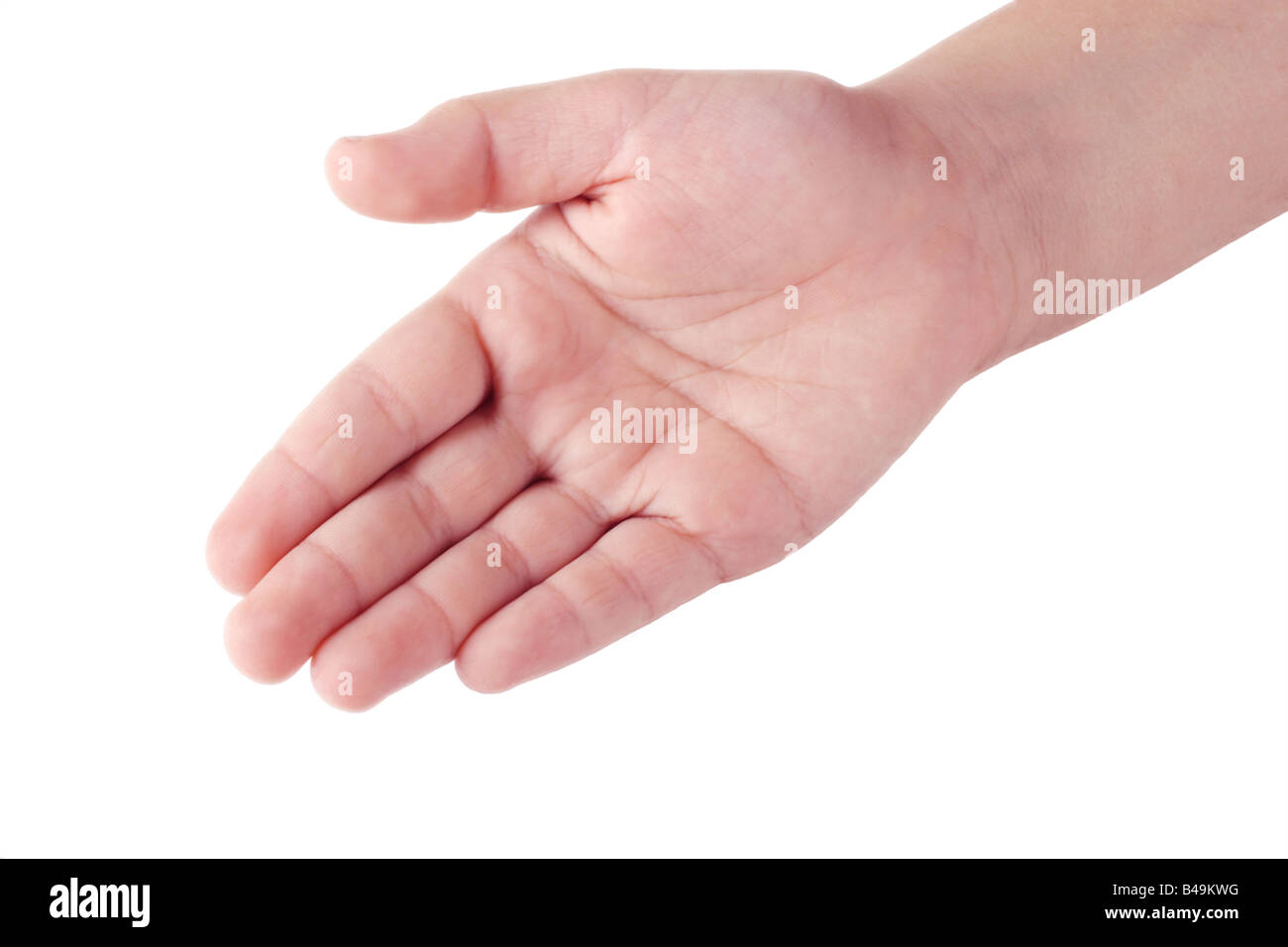 Child s right hand open palm on white background Stock Photo
