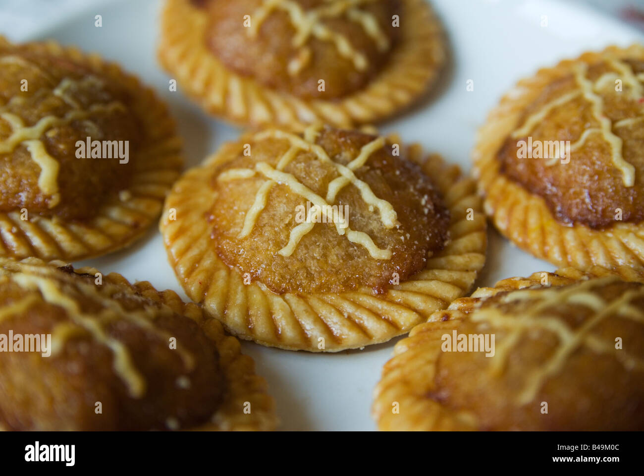 Peranakan pineapple tarts also known as Nonya cakes in Malacca, Malaysia Stock Photo