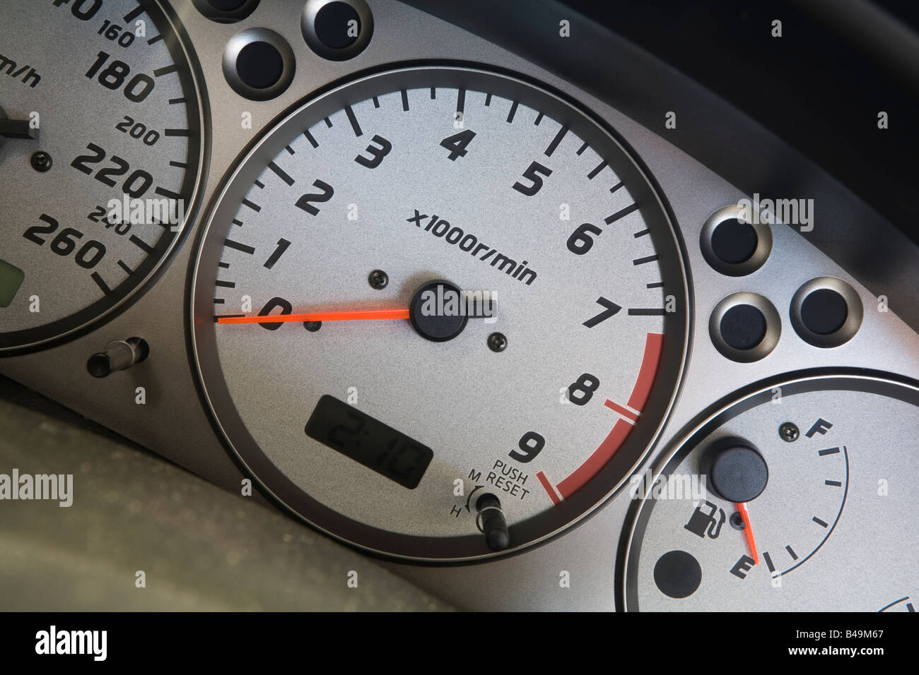 Tachometer or rev counter in the dash of a Nissan S15 Japanese sports