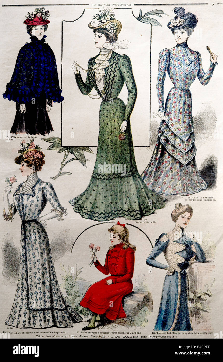 1890s French Ladies Fashion from La Mode du Petit Journal 1899 FOR EDITORIAL USE ONLY Stock Photo